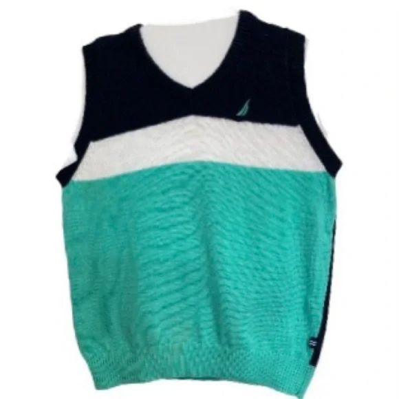 NAUTICA Sweater Vest Blue White Teal Boys 5 6 Medium - Picture 1 of 12
